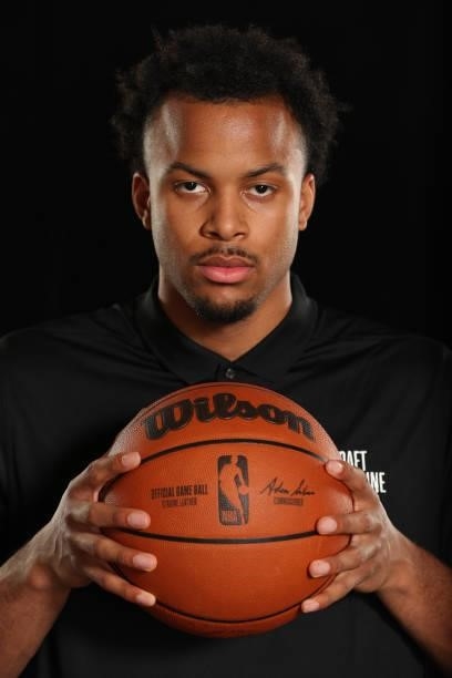 Draft Prospect, Moses Moody poses for a portrait during the 2021 NBA Draft Combine on June 23, 2021 at the Wintrust Arena in Chicago, Illinois. NOTE...