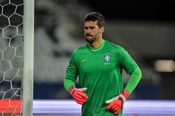 Alisson Brazil player during a Group B match between Brazil and Colombia as part of Copa America Brazil 2021 at Estadio Olimpico Nilton Santos on...