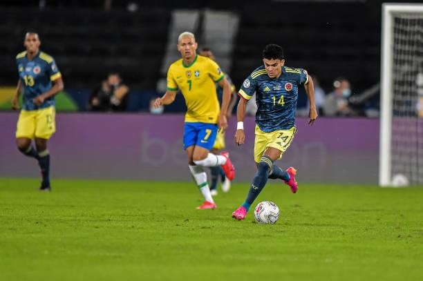 Luis Diaz player from Colombia during Group B match between Brazil and Colombia as part of Copa America Brazil 2021 at Estadio Olimpico Nilton Santos...