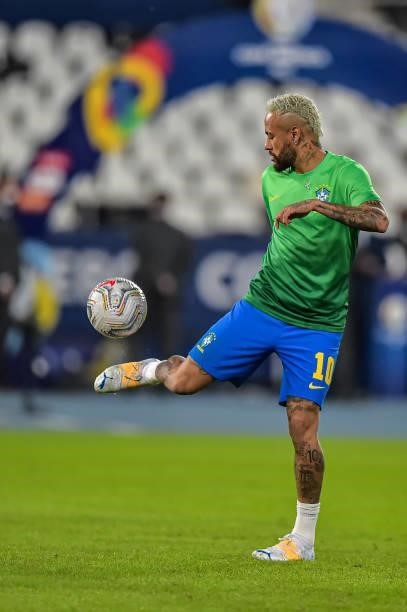 Neymar Brazil player during warm-up before the Group B match between Brazil and Colombia as part of Copa America Brazil 2021 at Estadio Olimpico...