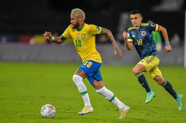 Neymar Brazil player during a Group B match between Brazil and Colombia as part of Copa America Brazil 2021 at Estadio Olimpico Nilton Santos on June...