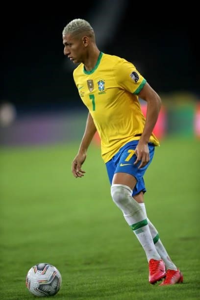 Richarlison of Brazil in action during the match between Brazil and Colombia as part of Conmebol Copa America Brazil 2021 at Estadio Olímpico Nilton...