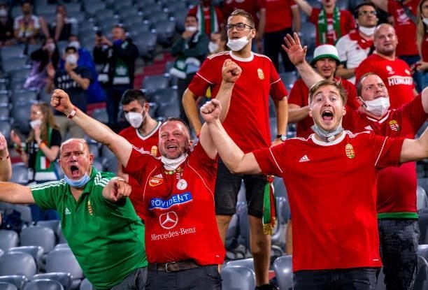 Fans of Hungary are seen during the UEFA Euro 2020 Championship Group F match between Hungary and Germany at Football Arena Munich on June 23, 2021...