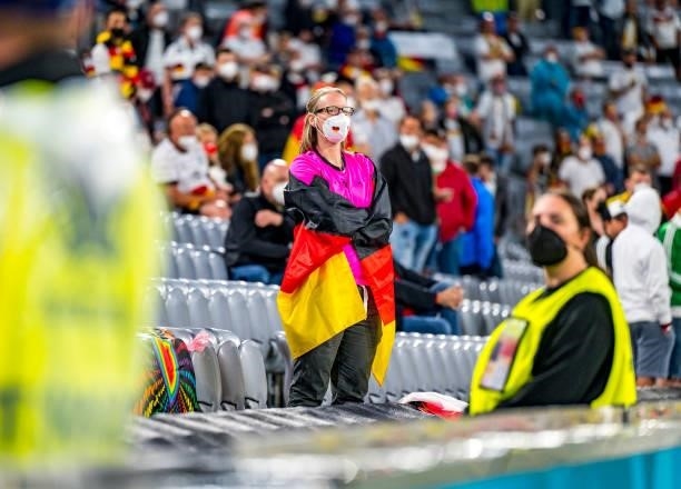 German fan is seen during the UEFA Euro 2020 Championship Group F match between Hungary and Germany at Football Arena Munich on June 23, 2021 in...