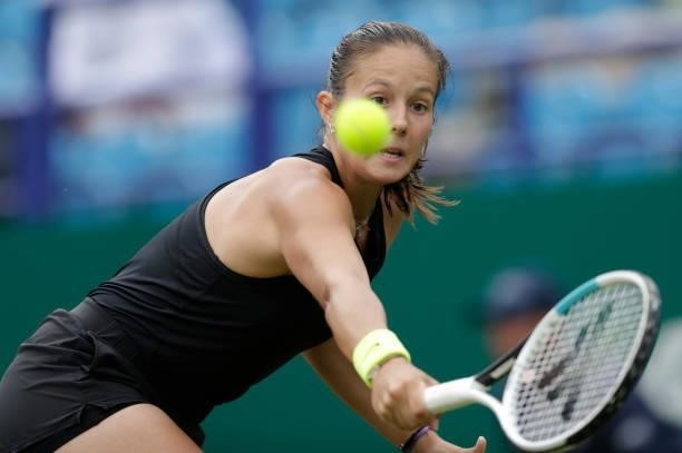 Daria Kasatkina of Russia in action during her women's singles quarter final match against Jelena Ostapenko of Latvia during day 6 of the Viking...