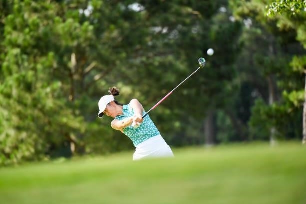 Michelle Wie-West hits out of the fairway on the eighth hole during the first round for the 2021 KPMG Women's Championship at the Atlanta Athletic...