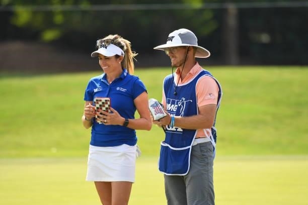 Gerina Pillar and her caddie on the seventh hole during the first round for the 2021 KPMG Women's Championship at the Atlanta Athletic Club on June...