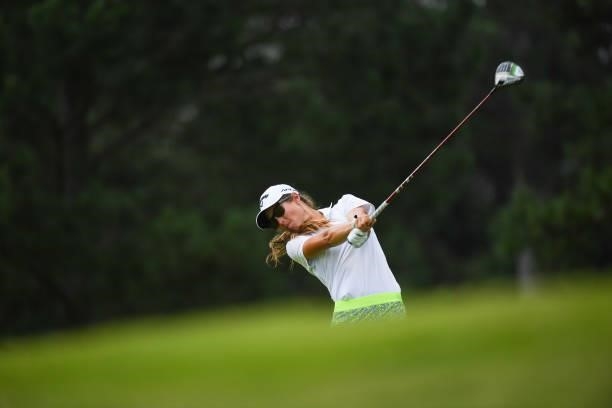 Professional, Allie Knight hits out of the fairway on the eighth hole during the first round for the 2021 KPMG Women's Championship at the Atlanta...