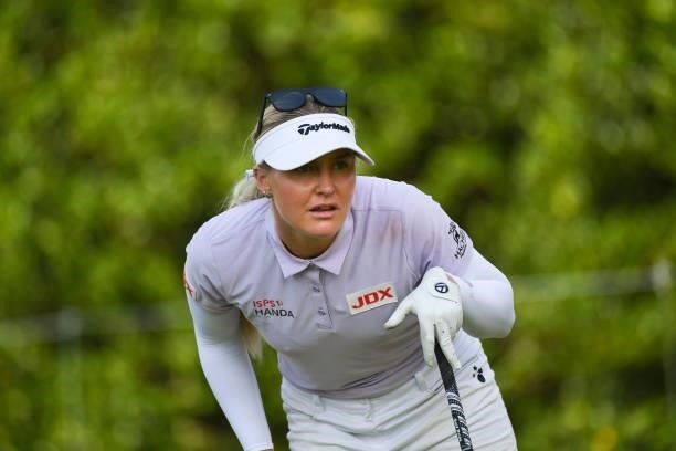 Charley Hull of England on the ninth hole during the first round for the 2021 KPMG Women's Championship at the Atlanta Athletic Club on June 24, 2021...