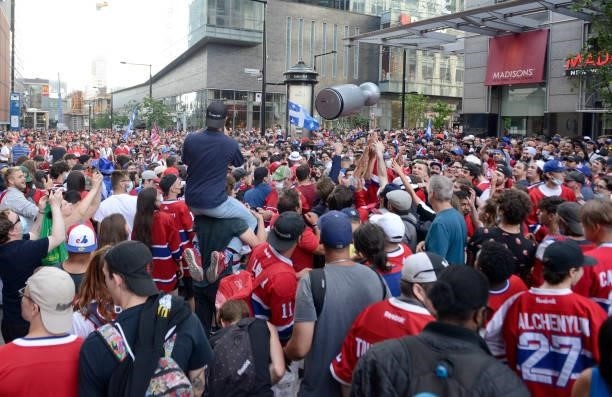 June 24: Montreal Canadiens fans arrive at the Bell Centre for the Game Six of the Stanley Cup Semifinals of the 2021 Stanley Cup Playoffs against...