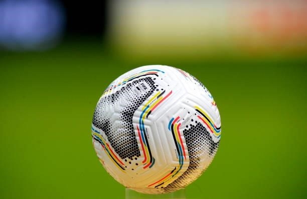 Detail of a match ball prior to the match between Chile and Paraguay as part of Conmebol Copa America Brazil 2021 at Mane Garrincha Stadium on June...
