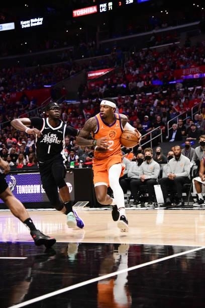 Torrey Craig of the Phoenix Suns handles the ball during the game against the LA Clippers during Game 3 of the Western Conference Finals of the 2021...