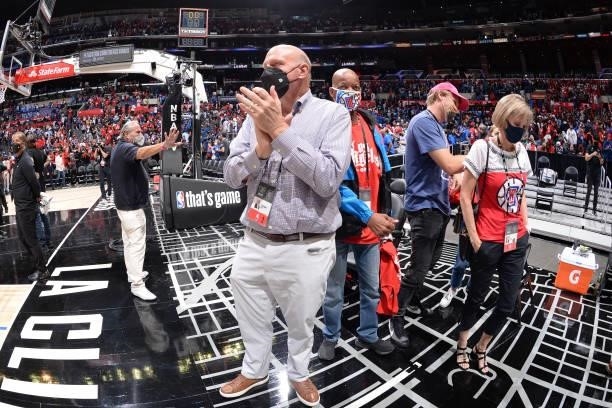 Owner, Steve Ballmer of the LA Clippers celebrates after the game against the Phoenix Suns during Game 3 of the Western Conference Finals of the 2021...