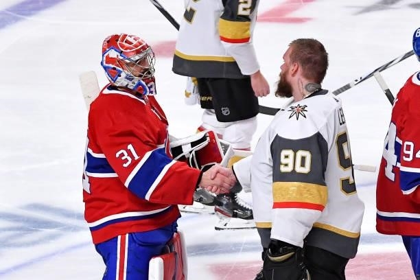 June 24: Goalies Carey Price of the Montreal Canadiens and Robin Lehner of the Vegas Golden Knights shake hands after the Montreal Canadiens victory...