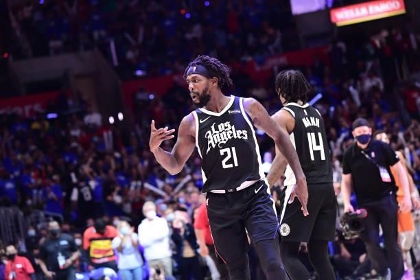 Patrick Beverley of the LA Clippers reacts after the game against the Phoenix Suns during Game 3 of the Western Conference Finals of the 2021 NBA...