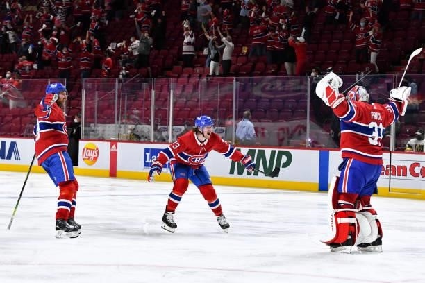 June 24: Montreal Canadiens players celebrate after defeating the Vegas Golden Knights in Game Six of the Stanley Cup Semifinals of the 2021 Stanley...