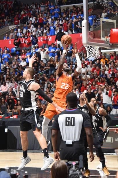Deandre Ayton of the Phoenix Suns shoots the ball against the LA Clippers during Game 3 of the Western Conference Finals of the 2021 NBA Playoffs on...