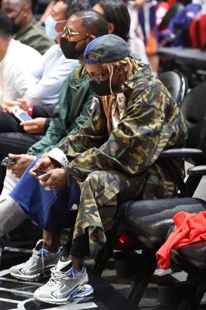 Rapper, Lil Wayne attends the game between the Phoenix Suns and the LA Clippers during Game 3 of the Western Conference Finals of the 2021 NBA...