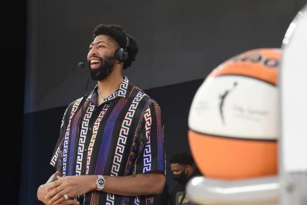 Anthony Davis of the Los Angeles Lakers attends the game between the Los Angeles Sparks and the Washington Mystics on June 24, 2021 at the Los...