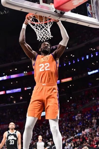 Deandre Ayton of the Phoenix Suns dunks the ball during the game against the LA Clippers during Game 3 of the Western Conference Finals of the 2021...