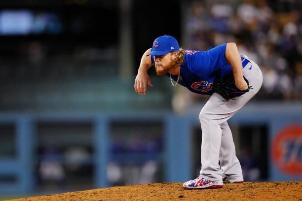 Craig Kimbrel of the Chicago Cubs pitches during the game between the Chicago Cubs and the Los Angeles Dodgers at Dodgers Stadium on Thursday, June...