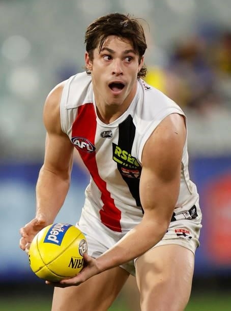 Jack Steele of the Saints in action during the 2021 AFL Round 15 match between the Richmond Tigers and the St Kilda Saints at the Melbourne Cricket...