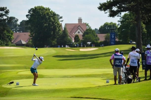 Professional, Sandra Changkija hits her tee shot on the ninth hole during the second round for the 2021 KPMG Women's Championship at the Atlanta...