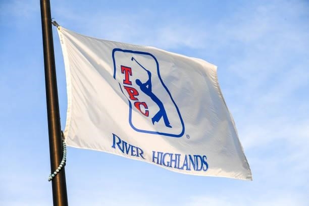 River Highlands flag is seen near the clubhouse during the second round of the Travelers Championship at TPC River Highlands on June 25, 2021 in...