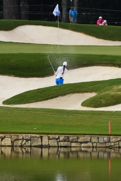Brittany Altomare hits out of a bunker on the seventh hole during the second round for the 2021 KPMG Women's Championship at the Atlanta Athletic...