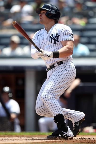 Luke Voit of the New York Yankees bats during the game between the Kansas City Royals and the New York Yankees at Yankee Stadium on Thursday, June...