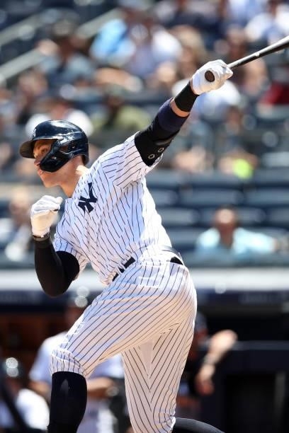 Aaron Judge of the New York Yankees bats during the game between the Kansas City Royals and the New York Yankees at Yankee Stadium on Thursday, June...
