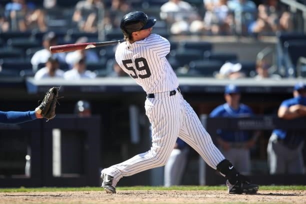 Luke Voit of the New York Yankees bats during the game between the Kansas City Royals and the New York Yankees at Yankee Stadium on Thursday, June...