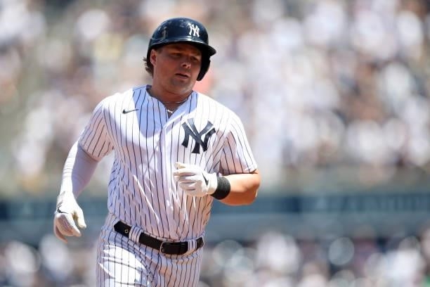 Luke Voit of the New York Yankees runs the bases during the game between the Kansas City Royals and the New York Yankees at Yankee Stadium on...