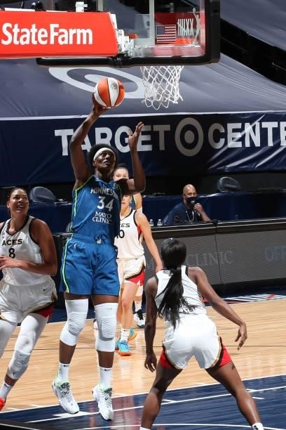 Sylvia Fowles of the Minnesota Lynx shoots the ball against the Las Vegas Aces on June 25, 2021 at Target Center in Minneapolis, Minnesota. NOTE TO...