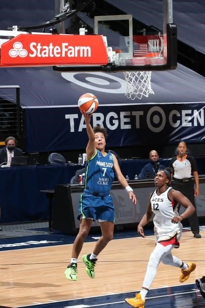 Layshia Clarendon of the Minnesota Lynx shoots the ball against the Las Vegas Aces on June 25, 2021 at Target Center in Minneapolis, Minnesota. NOTE...