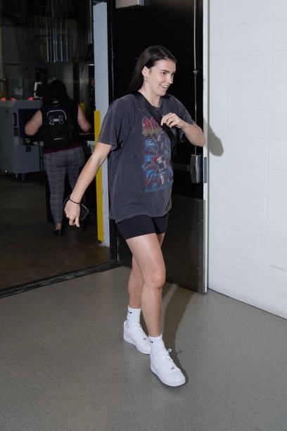 Bridget Carleton of the Minnesota Lynx arrives to the game against the Las Vegas Aces on June 25, 2021 at Target Center in Minneapolis, Minnesota....
