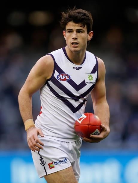 Andrew Brayshaw of the Dockers in action during the 2021 AFL Round 15 match between the Collingwood Magpies and the Fremantle Dockers at Marvel...