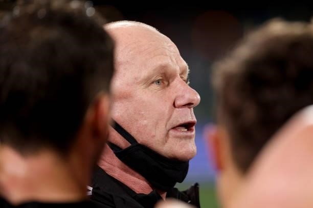 Ken Hinkley, Senior Coach of the Power during the 2021 AFL Round 15 match between the Port Adelaide Power and the Sydney Swans at Adelaide Oval on...