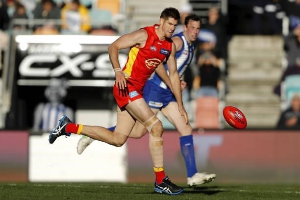 Zac Smith of the Suns in action during the 2021 AFL Round 15 match between the North Melbourne Kangaroos and the Gold Coast Suns at Blundstone Arena...