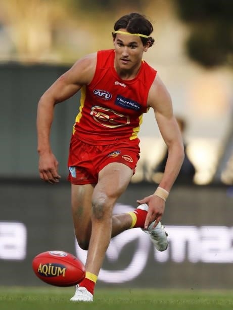Wil Powell of the Suns in action during the 2021 AFL Round 15 match between the North Melbourne Kangaroos and the Gold Coast Suns at Blundstone Arena...