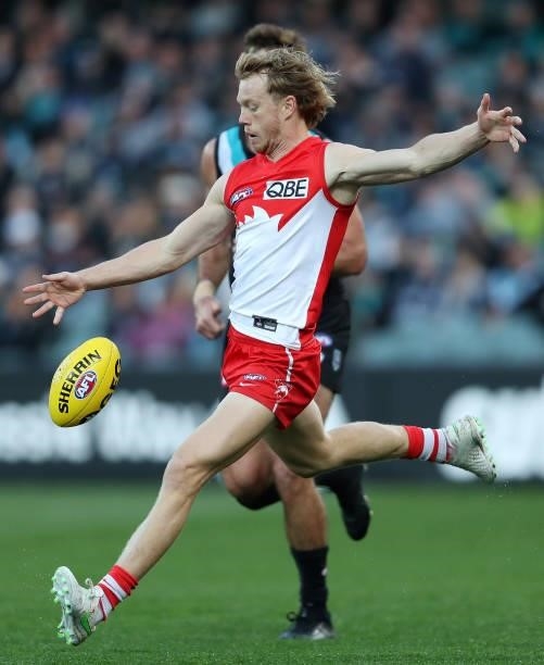 Callum Mills of the Swans during the 2021 AFL Round 15 match between the Port Adelaide Power and the Sydney Swans at Adelaide Oval on June 26, 2021...