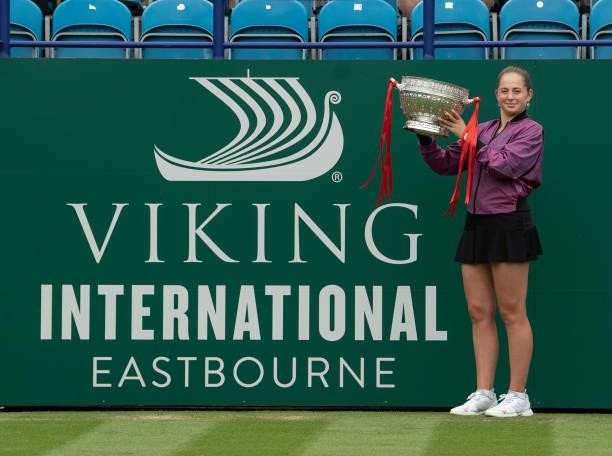 Jelena Ostapenko - Winner and Champion of the Womens Single Viking International at Devonshire Park on June 26, 2021 in Eastbourne, England.