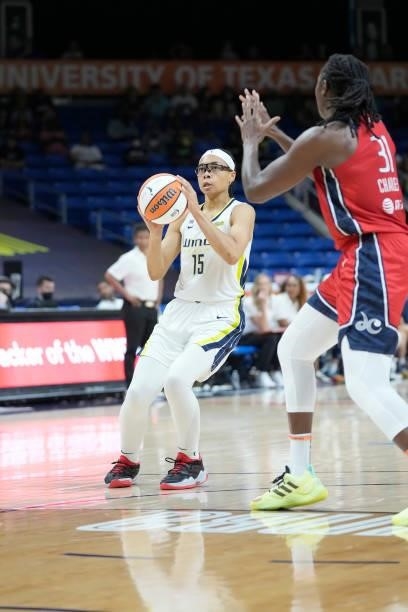 Allisha Gray of the Dallas Wings looks to shoot the ball against the Washington Mystics on June 26, 2021 at the College Park Center in Arlington,...