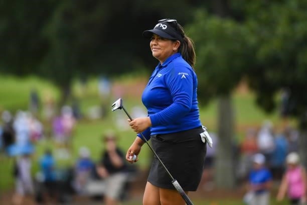 Lizette Salas on the seventh hole during the third round for the 2021 KPMG Women's Championship at the Atlanta Athletic Club on June 26, 2021 in...