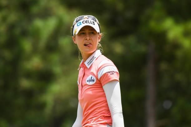 Nelly Korda on the eighth hole during the third round for the 2021 KPMG Women's Championship at the Atlanta Athletic Club on June 26, 2021 in Johns...
