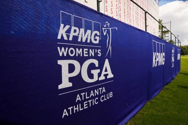 Signage during the third round for the 2021 KPMG Women's Championship at the Atlanta Athletic Club on June 26, 2021 in Johns Creek, Georgia.