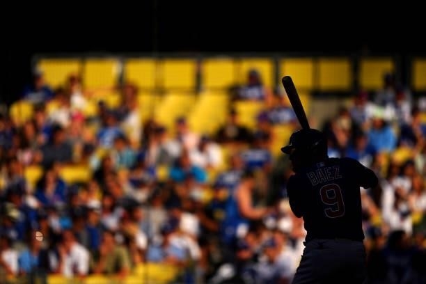 Javier Báez of the Chicago Cubs bats during the game between the Chicago Cubs and the Los Angeles Dodgers at Dodgers Stadium on Saturday, June 26,...