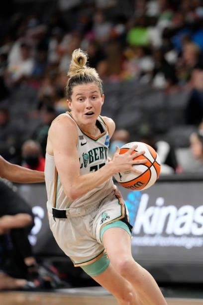 Sami Whitcomb of the New York Liberty drives to the basket against the Atlanta Dream on June 26, 2021 at Gateway Center Arena in College Park,...
