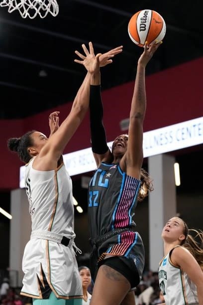 Cheyenne Parker of the Atlanta Dream shoots the ball against the New York Liberty on June 26, 2021 at Gateway Center Arena in College Park, Georgia....