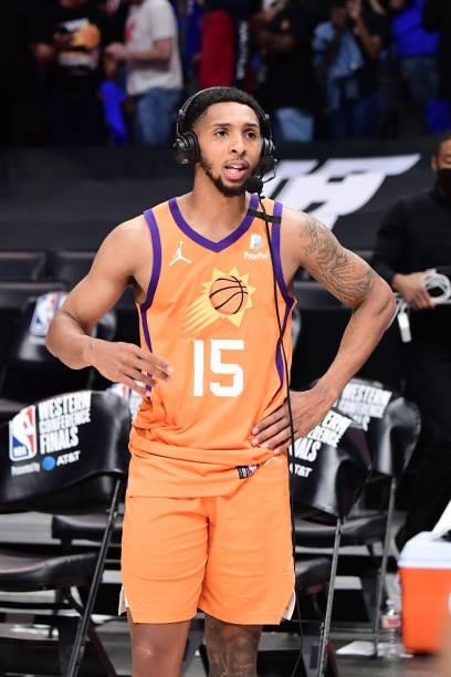 Cameron Payne of the Phoenix Suns interviews after the game against the LA Clippers during Game 4 of the Western Conference Finals of the 2021 NBA...